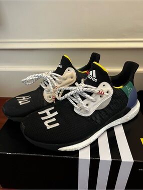 adidas Kids Black Sneakers with White Laces and Yellow Accents